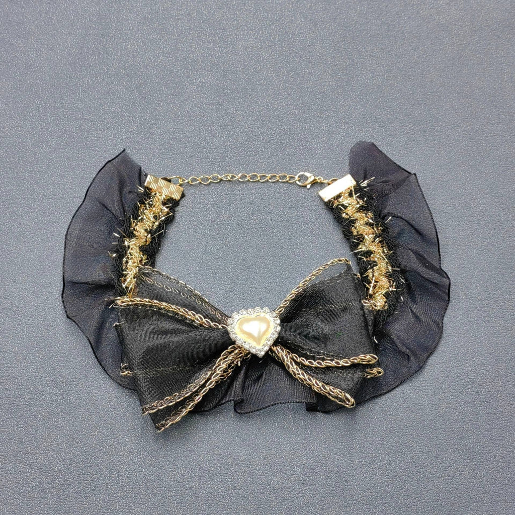 Heart Charm Black Bow Cat & Dog Pet Collar