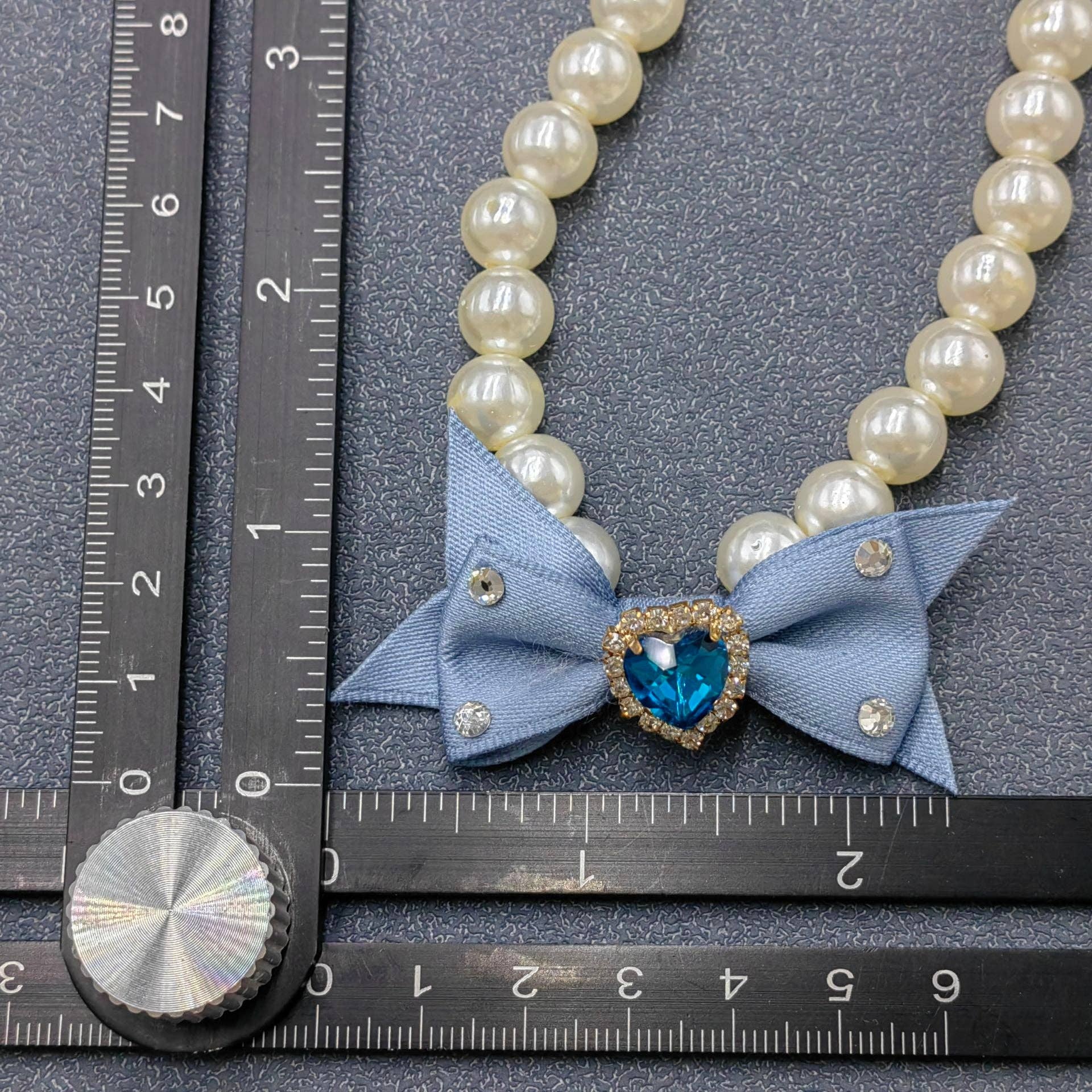Rhinestone Heart Bow Charm Pearl Beaded Cat Dog Pet Collar