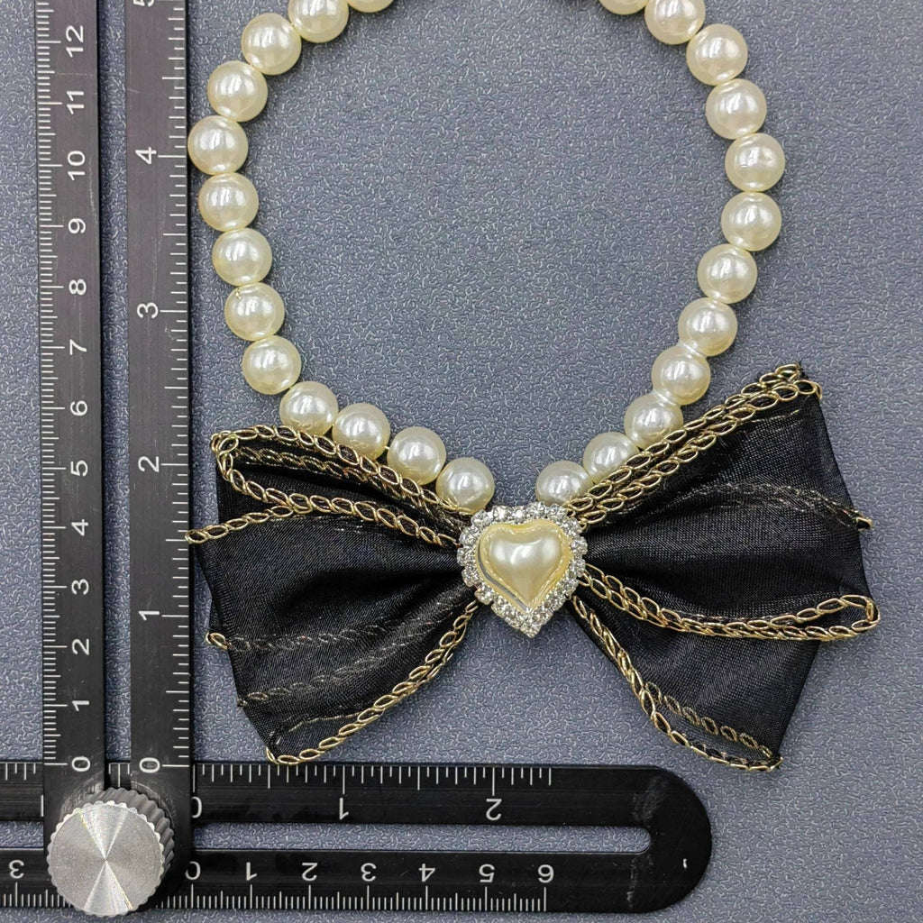 Black Bow Charm Pearl Beaded Cat & Dog Pet Collar