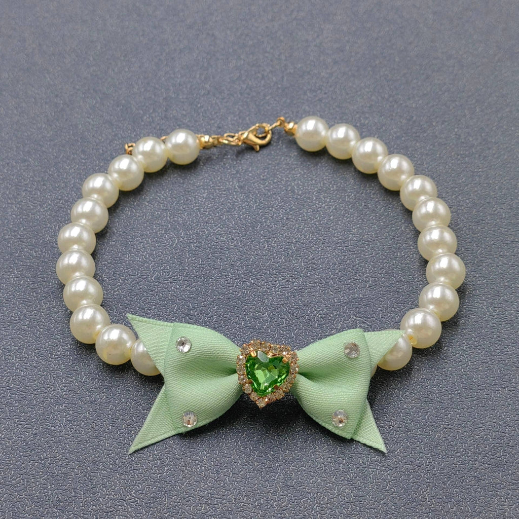 Rhinestone Heart Bow Charm Pearl Beaded Cat Dog Pet Collar