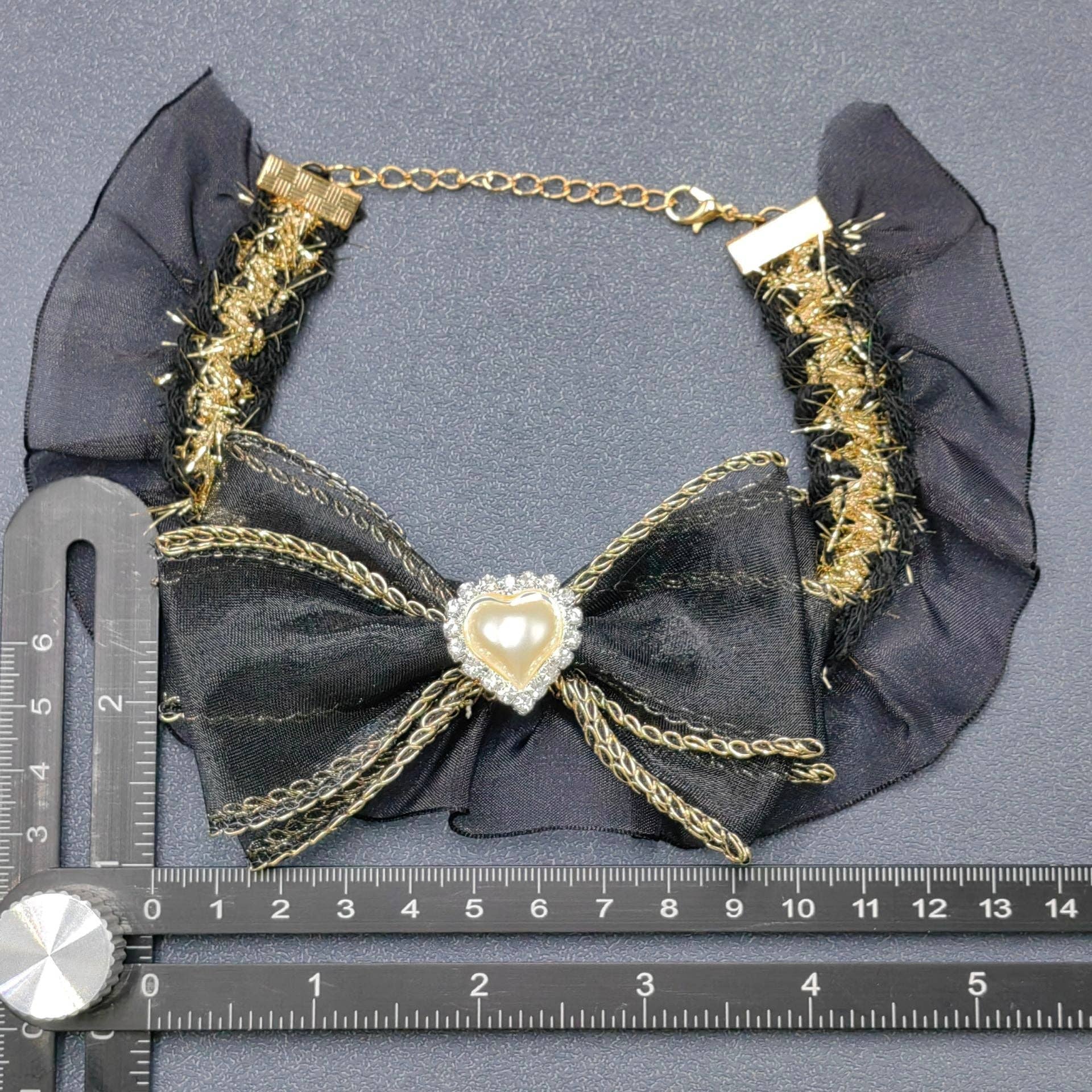 Heart Charm Black Bow Cat & Dog Pet Collar