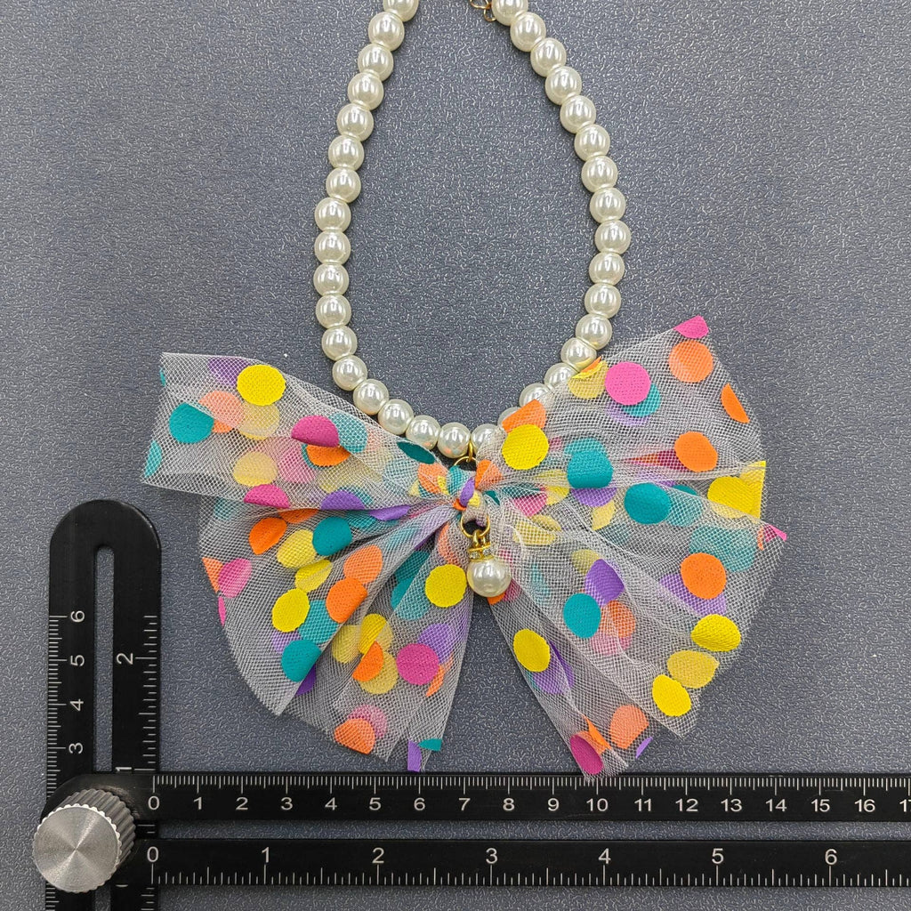 Polo Dot Lace Bow Pearl Beaded Cat Dog Collar Pet Jewelry