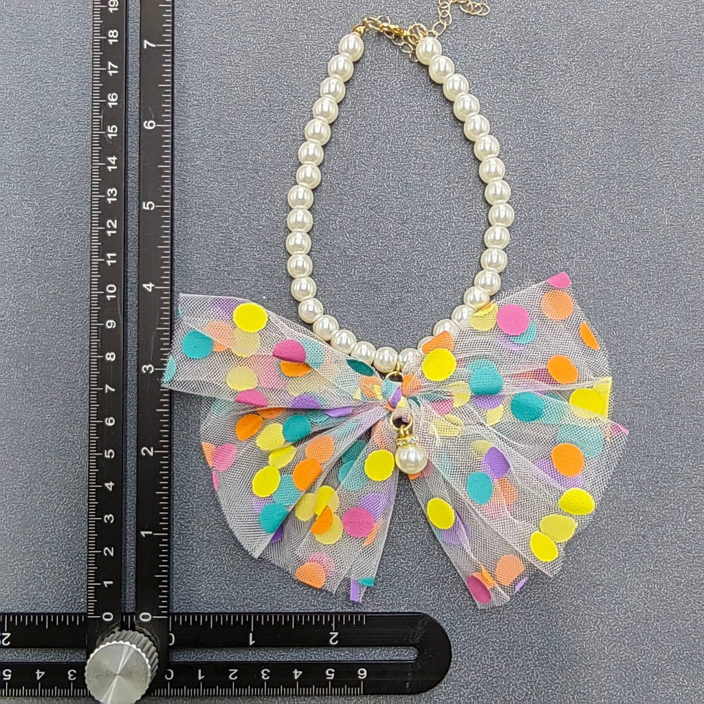 Polo Dot Lace Bow Pearl Beaded Cat Dog Collar Pet Jewelry