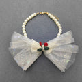 White Star Lace Bow Charm Pearl Beaded Pet Collar
