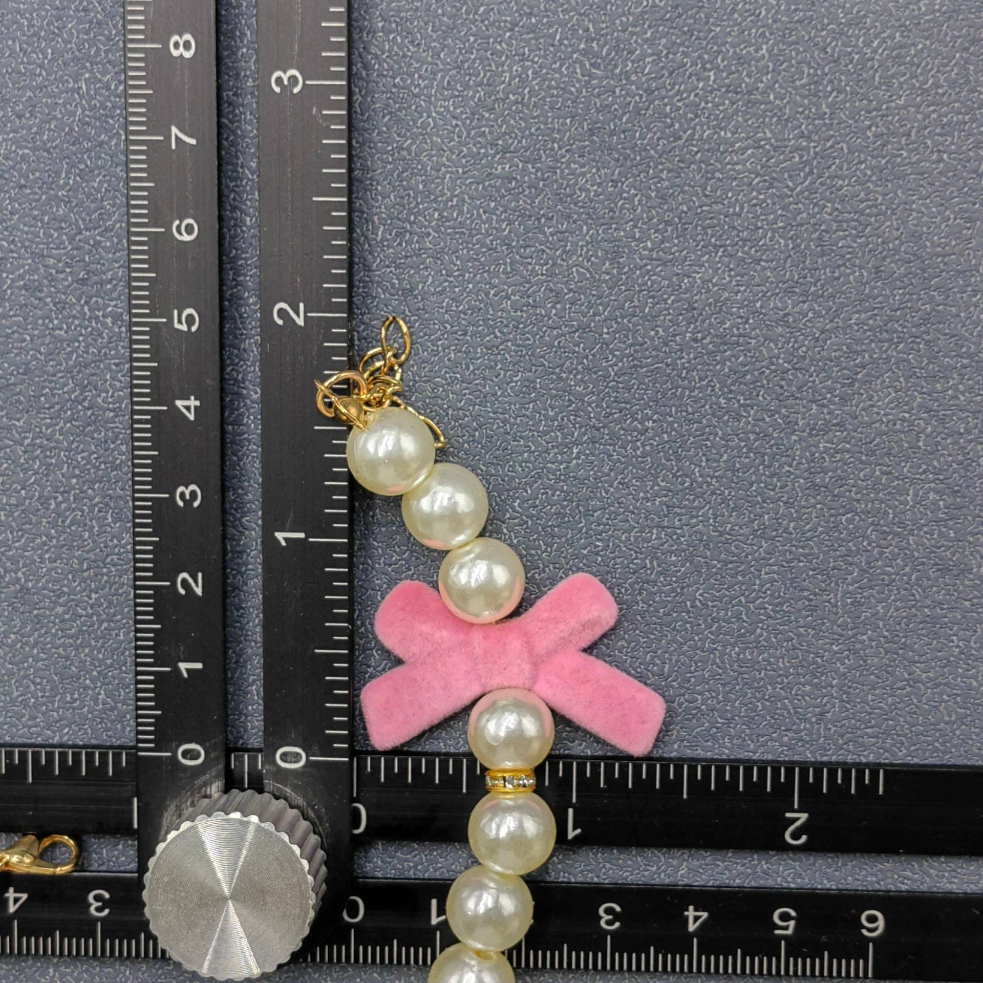 Plaid Heart Charm Pearl Beaded Bow Pet Collar