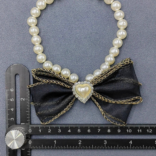 Black Bow Charm Pearl Beaded Cat & Dog Pet Collar