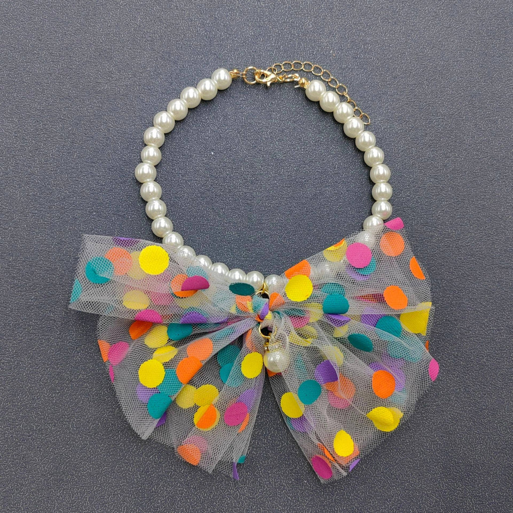 Polo Dot Lace Bow Pearl Beaded Cat Dog Collar Pet Jewelry