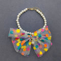 Polo Dot Lace Bow Pearl Beaded Cat Dog Collar Pet Jewelry