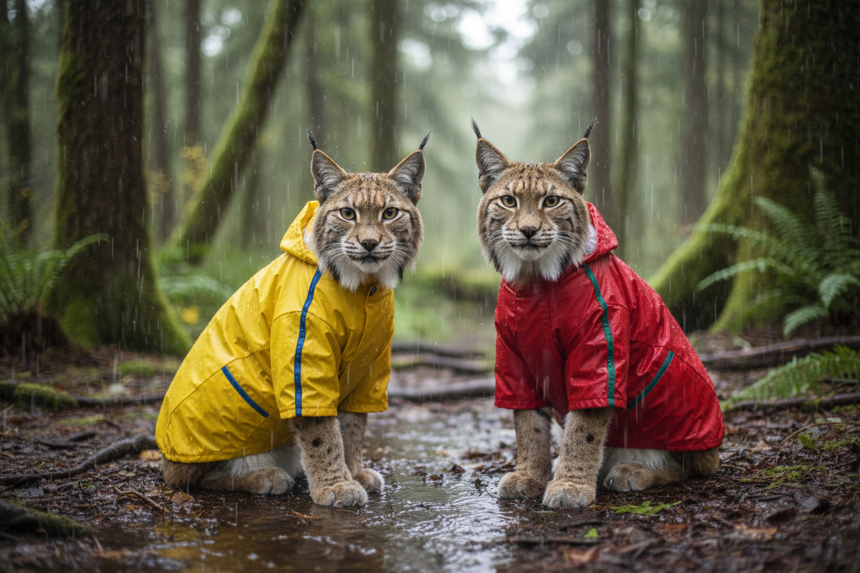 Lynx cats with rain jacket